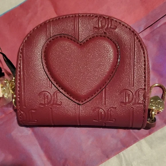 Juicy Couture Burgundy Coin Purse with Dividers For Cards Or Cash Gold Accents - Picture 2 of 8